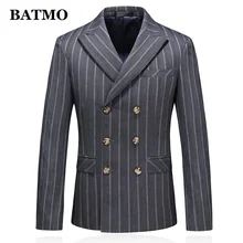 BATMO Новое поступление осенний высококачественный двубортный блейзер в полоску для мужчин, мужские полосатые серые куртки, большие размеры S-5XL XZ6033