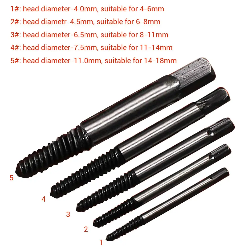 5pcs Easy Out Broken Damaged Tap Screw Extractor Drill Bit Set Broken Bolt Remover Power Tool 1# 2# 3# 4# 5#