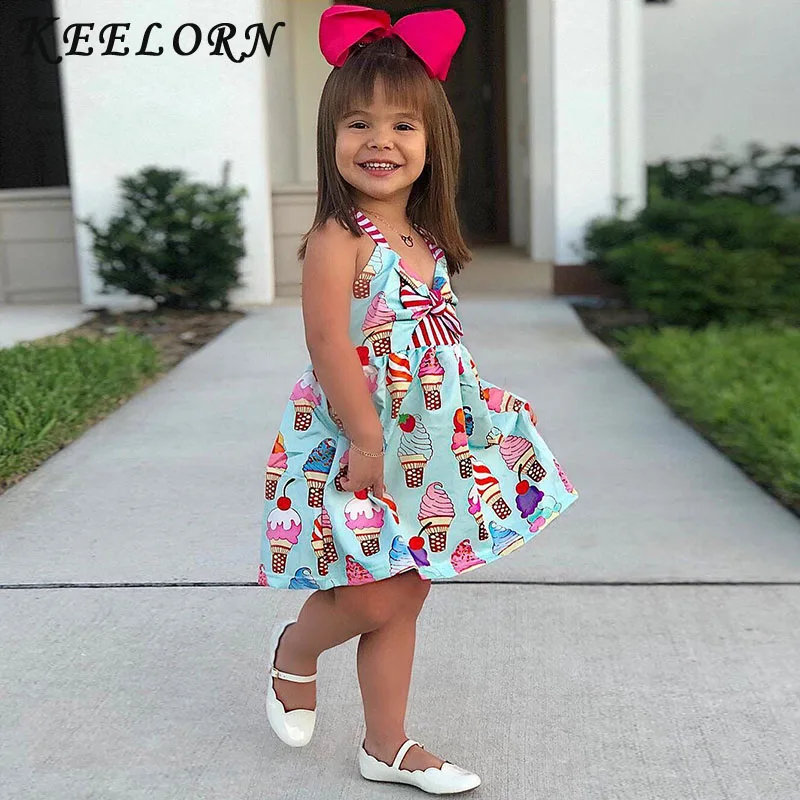 

Keelorn Girls Dresses 2019 Summer Ice Cream Print Sling Princess Sleeveless Children's Dress Children's Bow Girls Dress Clothes
