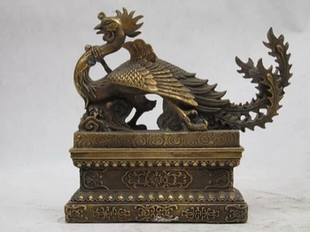 

bi002240 Chinese Classical Copper Bronze carved Phoenix secular Auspicious bird statue