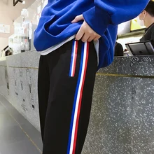 Fashion Casual Men's Pants Pants Spring And Autumn New M-4XL Color Pants Side Loose Nine Pants Black Personality Youth Popular