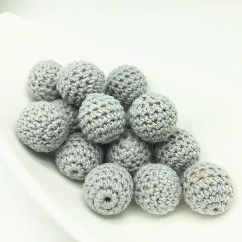 

10 PCS Gray Dia 16-20 MM Round Knitting Cotton Crochet Wooden Beads Balls For DIY Decoration Baby Teether Jewelry Necklace Toy