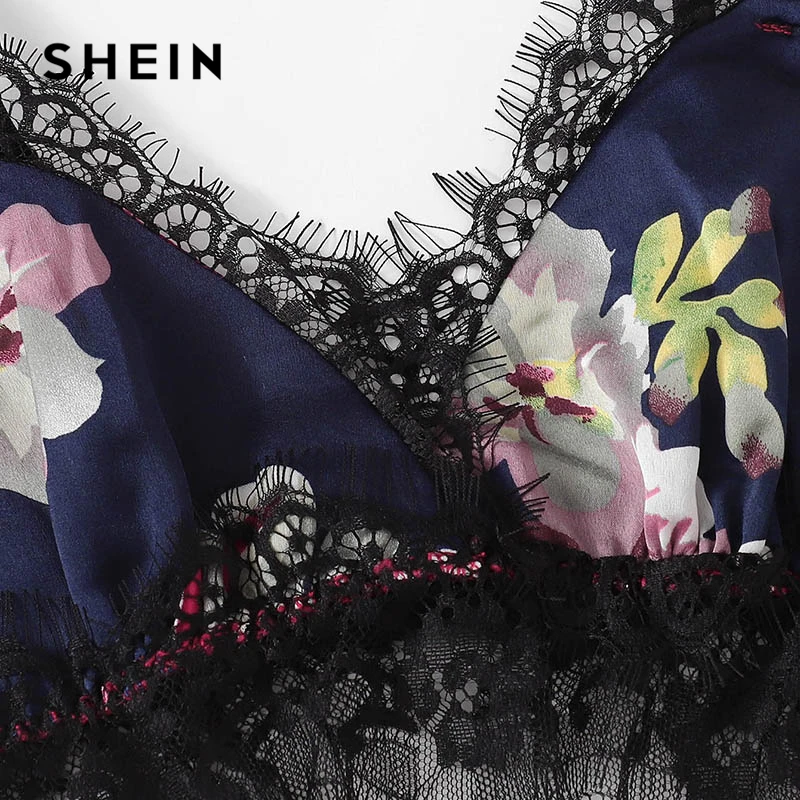 SHEIN Цветочный Комплект Белья С Кружевной Отделкой Сексуальный Женский