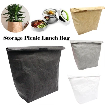 

Summer Picnic Bags for Women Men Kid Waterproof Insulation Lunch Bag Thermal Food Bags Cooler Fold Kraft Paper Bags