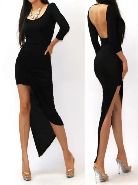 Sexy Chic 3 Color Long Sleeve Asymmetric Drape Backless Jersey