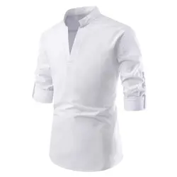 Новый большой Размеры Для Мужчин's Бизнес Повседневное футболки с длинными рукавами рукавом выдвижной белого и синего цвета черный смарт
