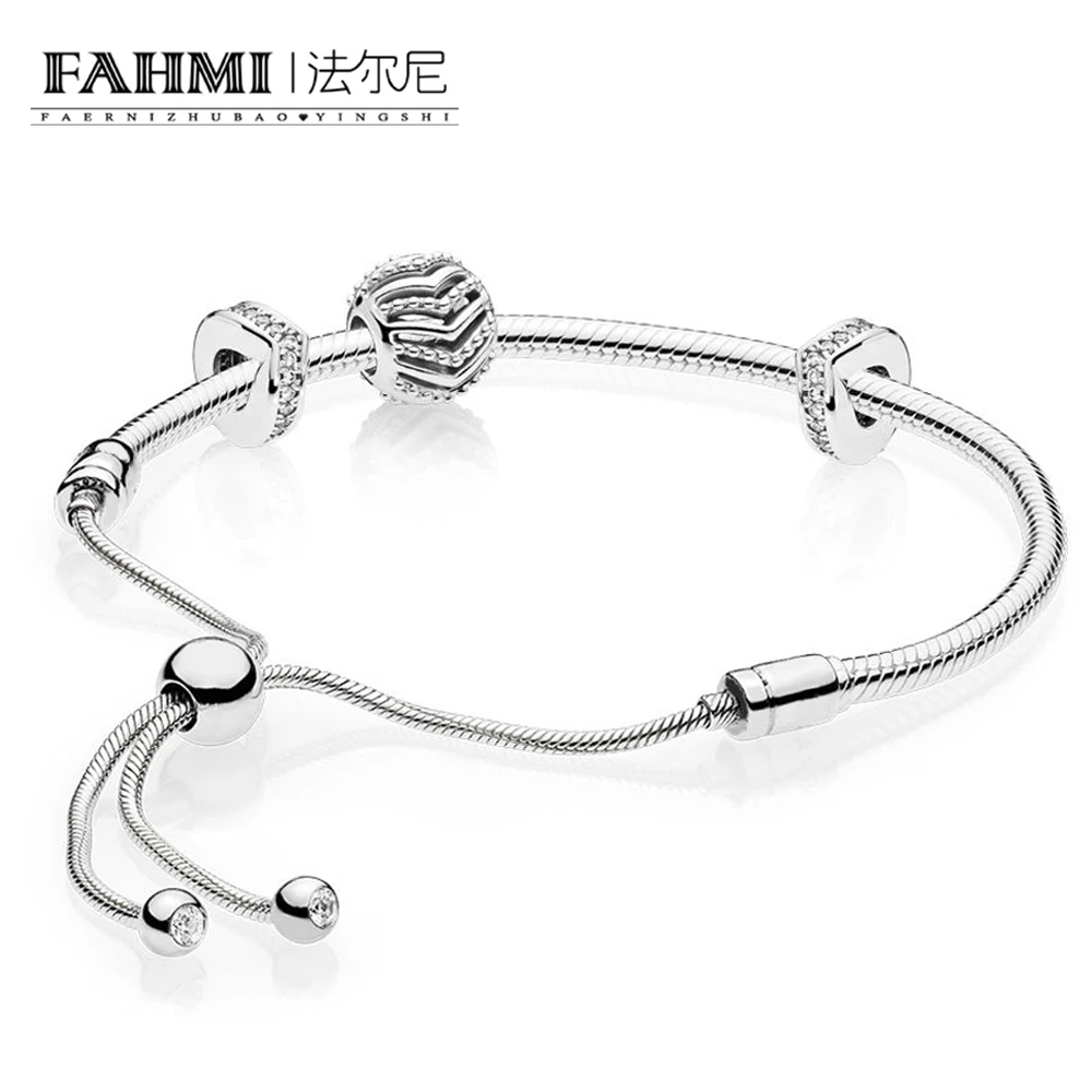 

FAHMI 100% 925 Sterling Silver 2019 New Shimmering Stylish Wish Charm Beaded Gift MOMENTS SLIDING BRACELET Set Adjustable Size