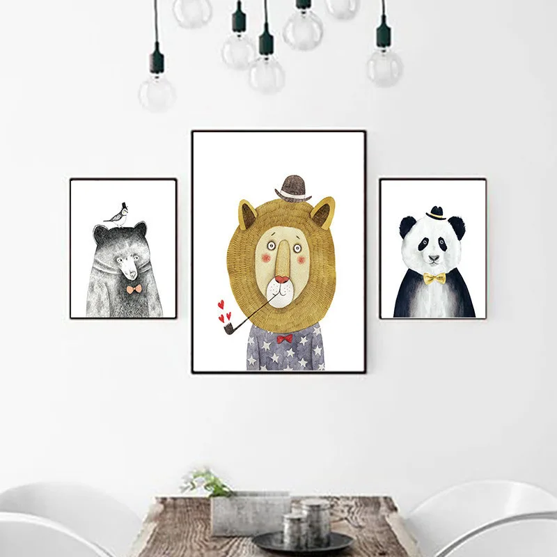 

HAOCHU Nordic Canvas Print Cartoon Decorative Painting Poster Cute Animal Home Children's Bedroom Living Room Mural Wall Artwork