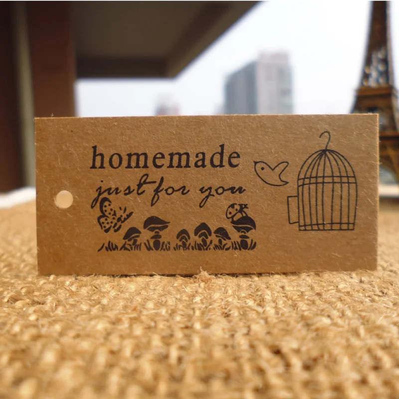 

50pcs Bird Cage Homemade DIY Kraft Gift Tag Party Wedding Message Gift Tag Hang Tag Craft Cards Label Hemp String Included