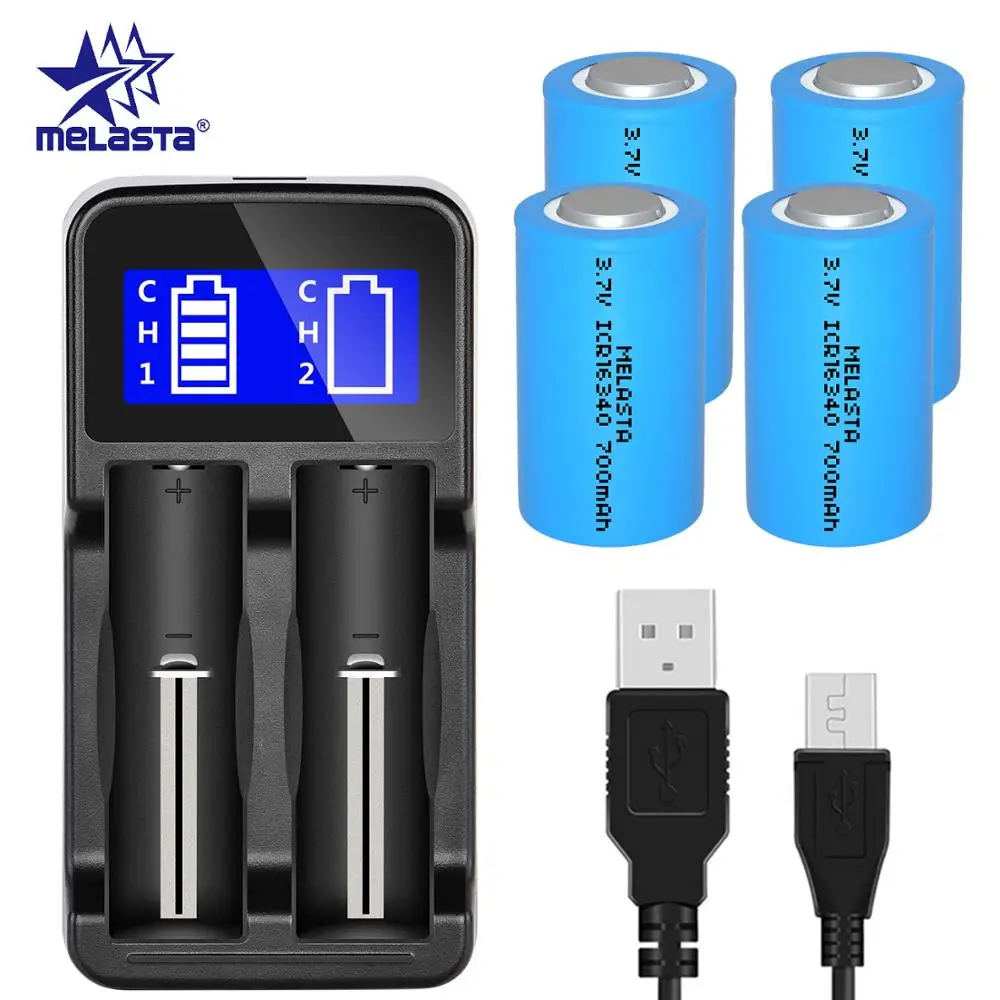 

Melasta 16340 RCR123A CR123A 3.7V 700mAh rechargeable Lithium ion battery + 2 Slots Smart LCD charger for Arlo Series Cameras