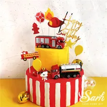 Bombeiro conjunto escada de fogo caminhão decoração para o dia das crianças tanque de água feliz aniversário bolo toppers festa suprimentos moda presentes(China)