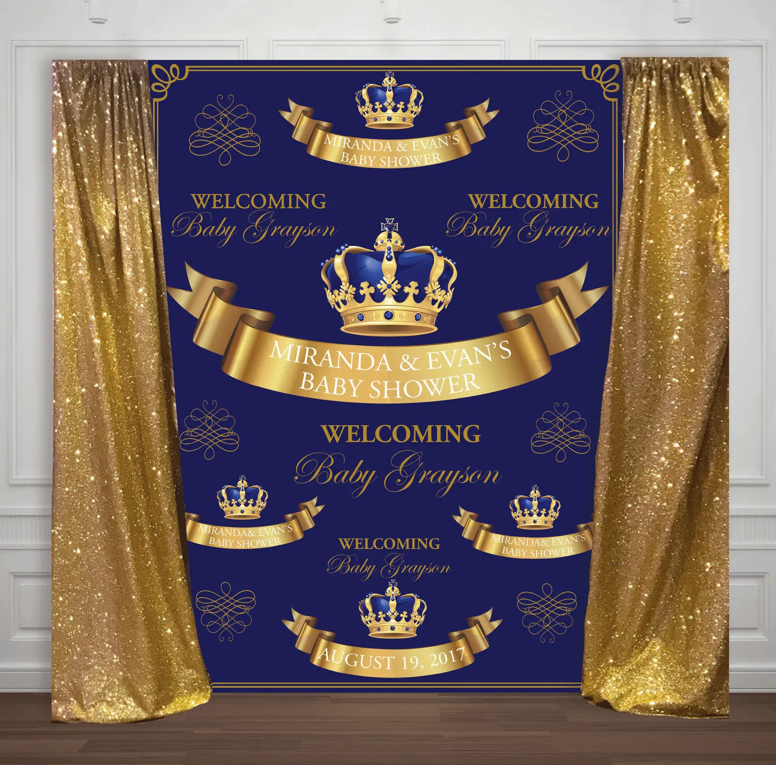 custom gold royal blue prince crown backdrops High quality Computer