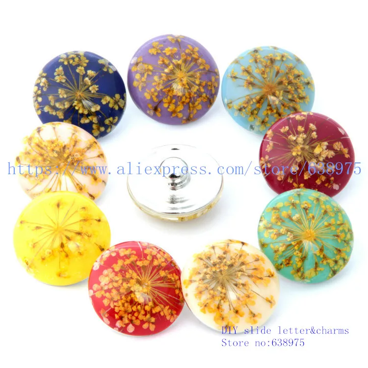 New Fashion 18MM Colorful Amber Flowers Snap Button DIY Charms For