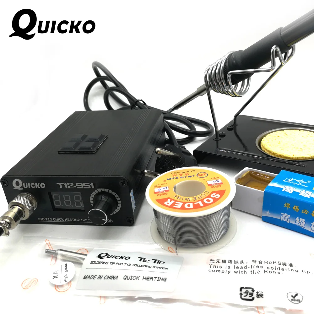 QUICKO 2018 Новый STC Цифровой паяльник станция + T12 ручка K BCM2 железная подставка провод