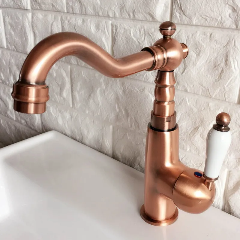 Swivel Spout Water Tap Antique Red Copper Single Handle Single Hole Kitchen Sink & Bathroom Faucet Basin Mixer Tap anf409