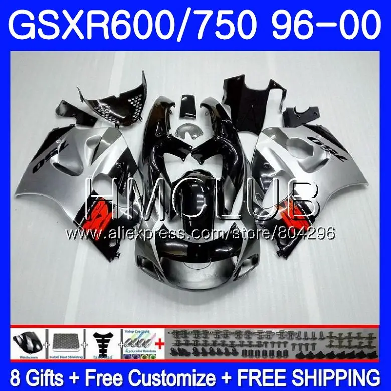 

Bodys For SUZUKI GSXR 750 600 SRAD GSXR600 96 97 98 99 00 1HM.19 GSX-R600 GSXR750 Silver Black 1996 1997 1998 1999 2000 Fairing