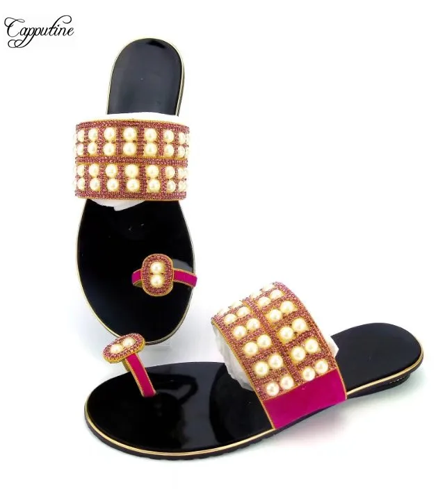 

Amazing lady shoes fashion African shoes with pearl and stones ABS1116 in fucshia, 5color on sale