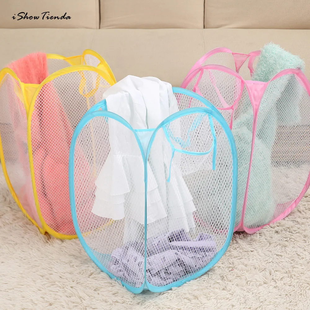 

Hot Household Foldable Pop Up Washing Laundry Basket Bag Hamper Mesh Storage Pueple Organizer New Washing Storage bag