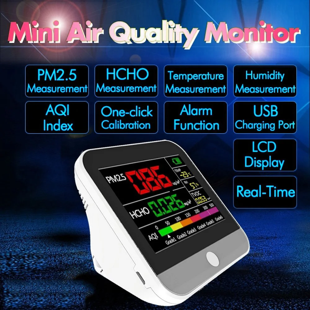 

PM2.5 Detector HCHO TVOC Formaldehyde Gas Analyzer Thermometer Hygrometer Temperature Humidity Meter Air Quality Monitor