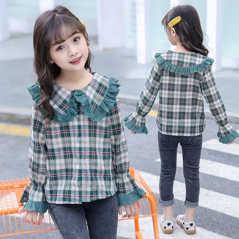 

2019 New Spring Children Clothes Shirts Toddler Princess Girls Long Sleeve Cotton Shirt Checks Plaid Tops Blouse Clothes 3 8 12