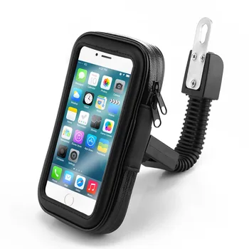 

Motorcycle Scooter Rear View Mirror Mount Phone Holder Stand Mount with Water Resistance Zipper Case for iPhone 8, XS,Galaxy S9
