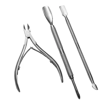 

3 Pcs Stainless Steel Nail Cuticle Spoon Pusher Cutter Nipper Clipper Set As Shown