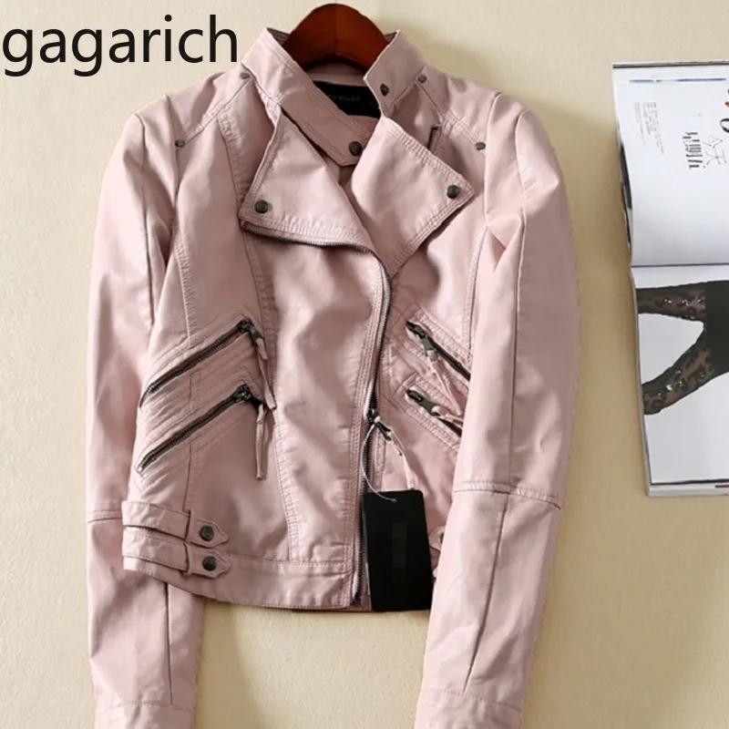 

Gagarich Women Jacket New 2019 Autumn Fashion Streetwear Style Solid Long Sleeve Zipper PU Leather Female Short Coats