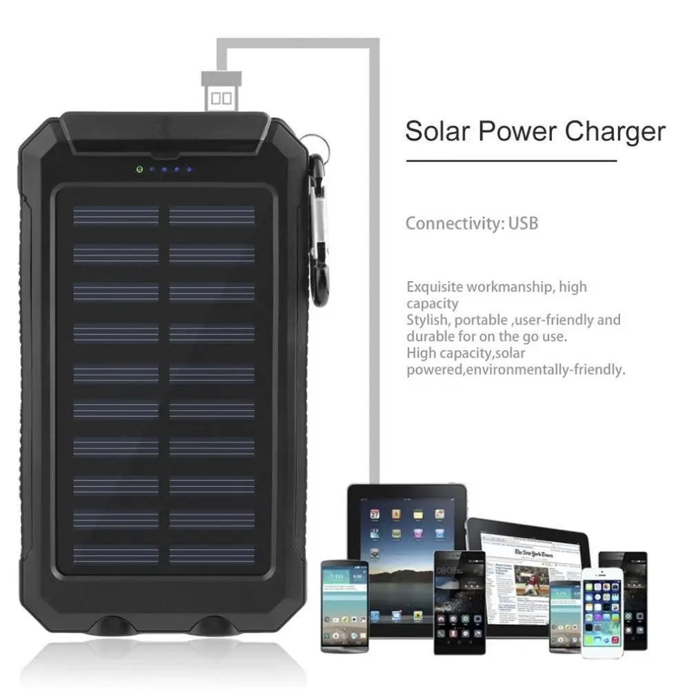 Топ 30000mah Солнечный внешний аккумулятор быстрая зарядка двойной USB портативное