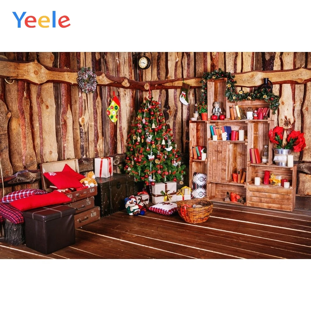 

Yeele Merry Christmas Party Tree Wood House Bookshelf Baby Kids Birthday Photo Background Photography Backdrop For Photo Studio