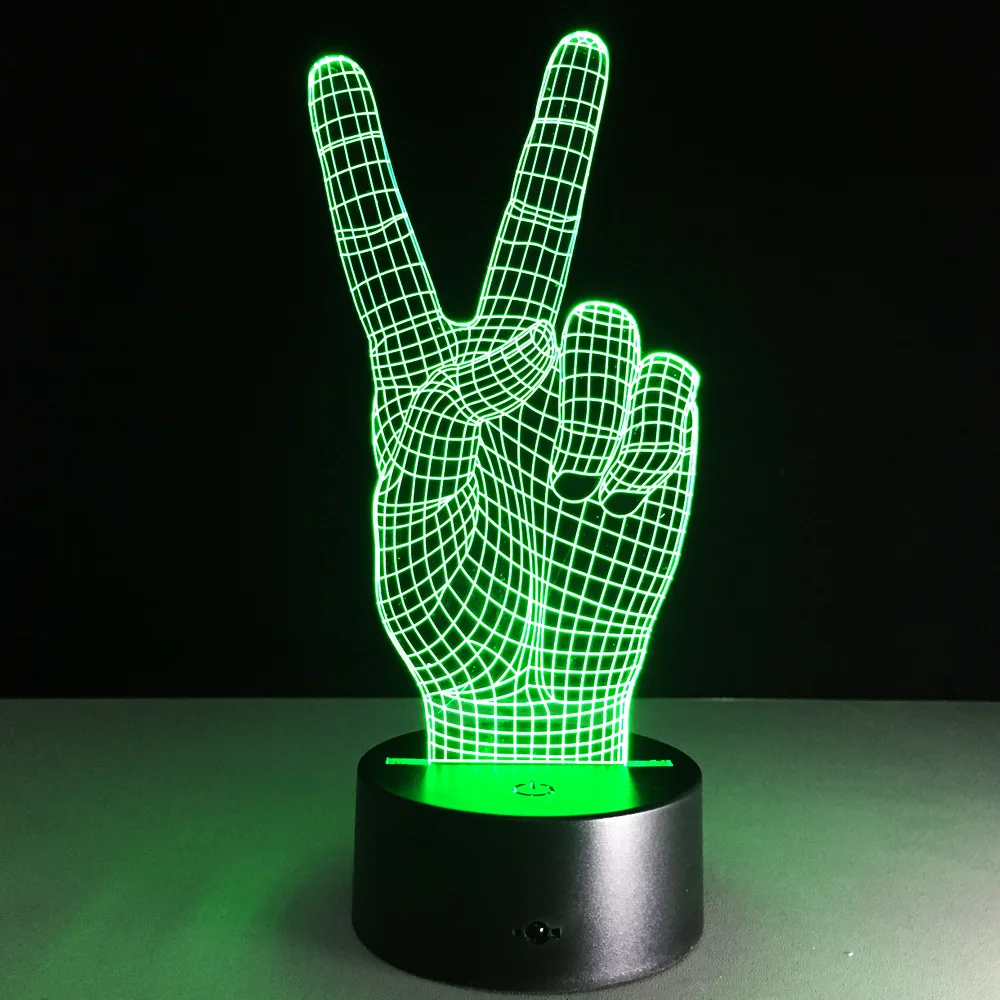  Hand Victory 3d Led Light Colorful Touch Visual Lamp Decoration Atmosphere Hologram Illusion Table  - 32841162744