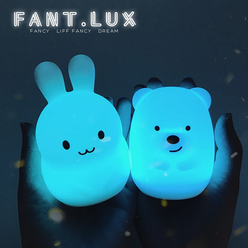 

Colorful Animal Silicone soft LED Night Light for Baby Kids lovely rabbit bear Touch sensor Gifts for Children