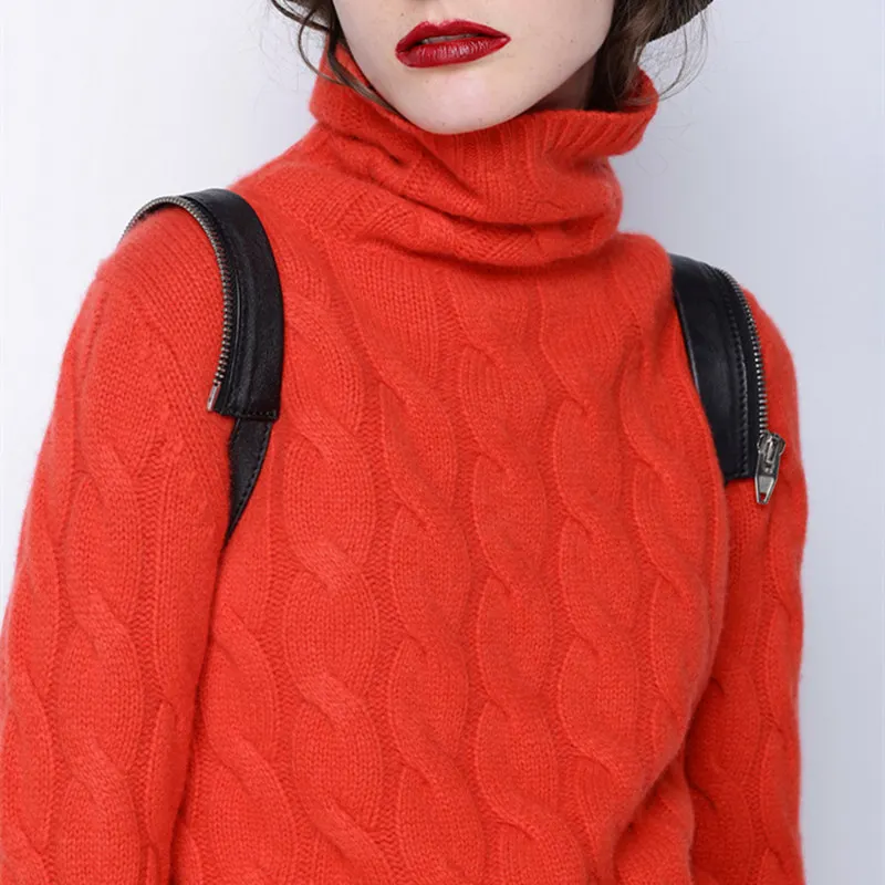 Najtaniej Zimowy gruby sweter z golfem kobiet 100% sweter z czystego kaszmiru kobiet twist dziergany dół ciepły sweter