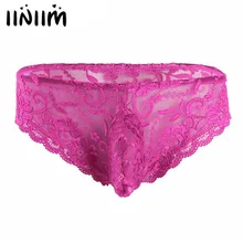 Mens Sexy Lingerie Mutandine E Boxer Chiuso Pene Gay di Sesso Maschile Pizzo Floreale Vedere attraverso Jockstraps Del Sacchetto Del Rigonfiamento Boxer Slip del Bikini Della Biancheria Intima