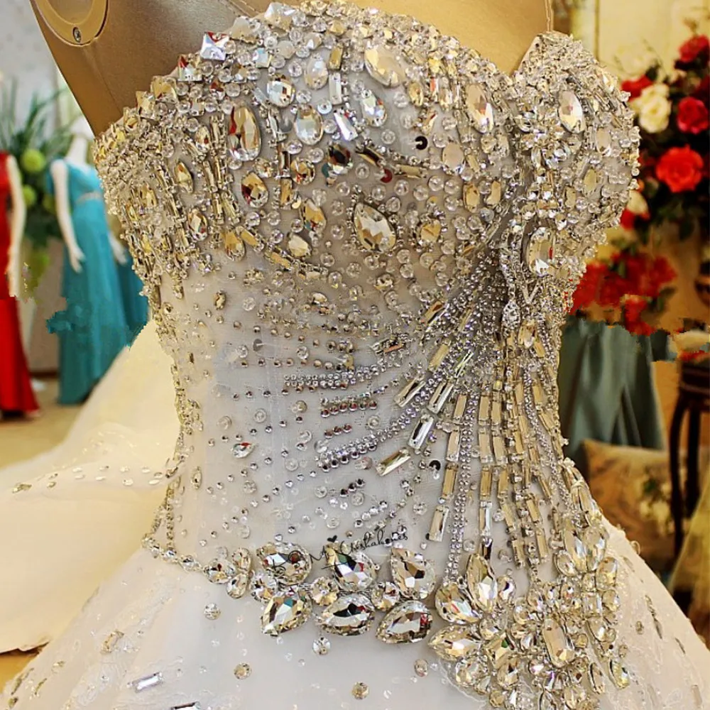 Роскошная свадебная одежда со стразами Королевское Vestidos de Noiva Плюс размер кружевное подвенечное платье бальное платье с бантом свадебные платья Готический