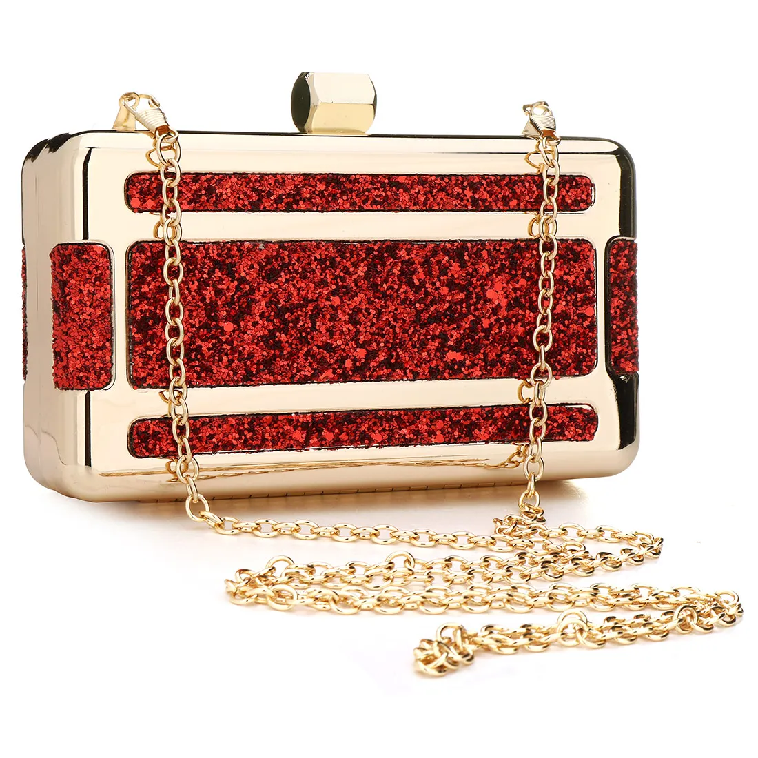 

2019 Sequined Box Clutch Bags Women Fashion Luxury Chain Sgoulder Bags Evening Party Clutches Elegant Red Rhinestone Purse Bag