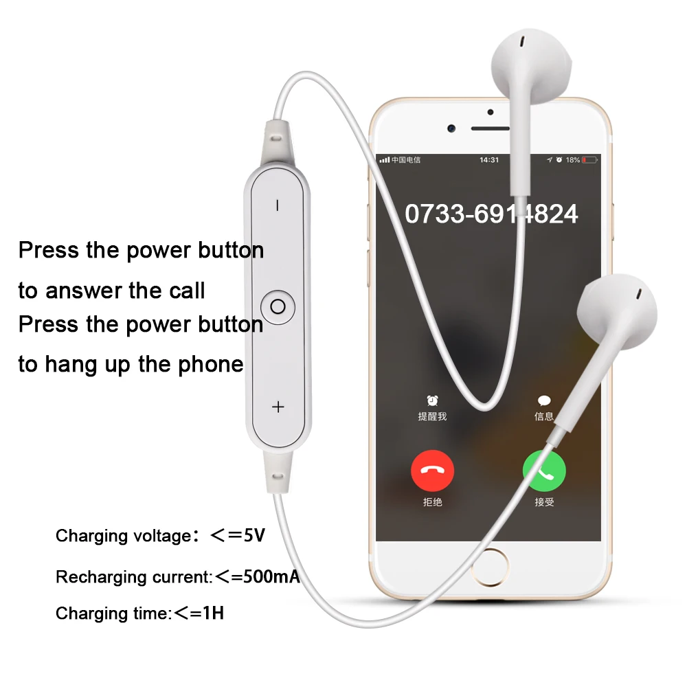 High Quality S6 Sports Wireless Bluetooth Earphones Headset Earpiece Headphones With Mic black 3