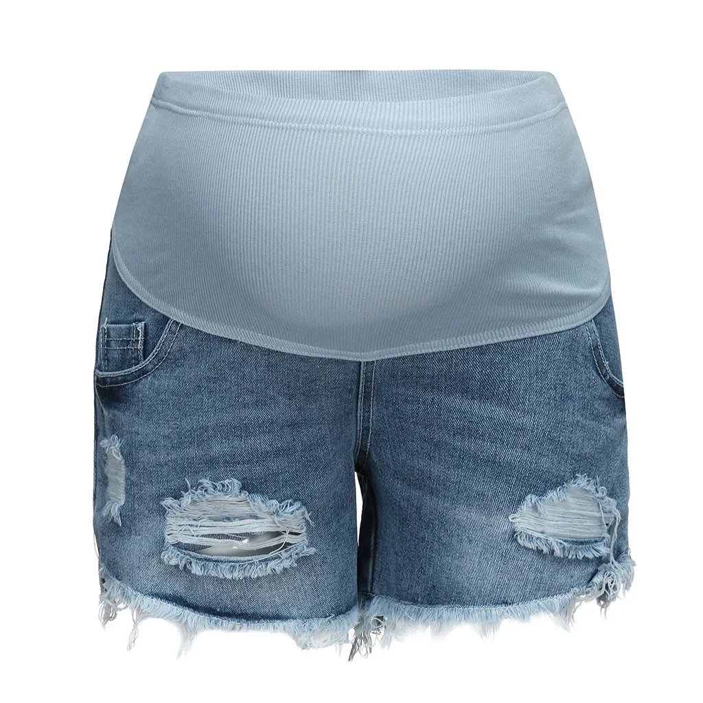 Шорты для беременных женщин Летняя одежда рваные джинсы для беременных однотонные шорты для кормления грудью Свободные Штаны для беременных женщин - Цвет: Синий