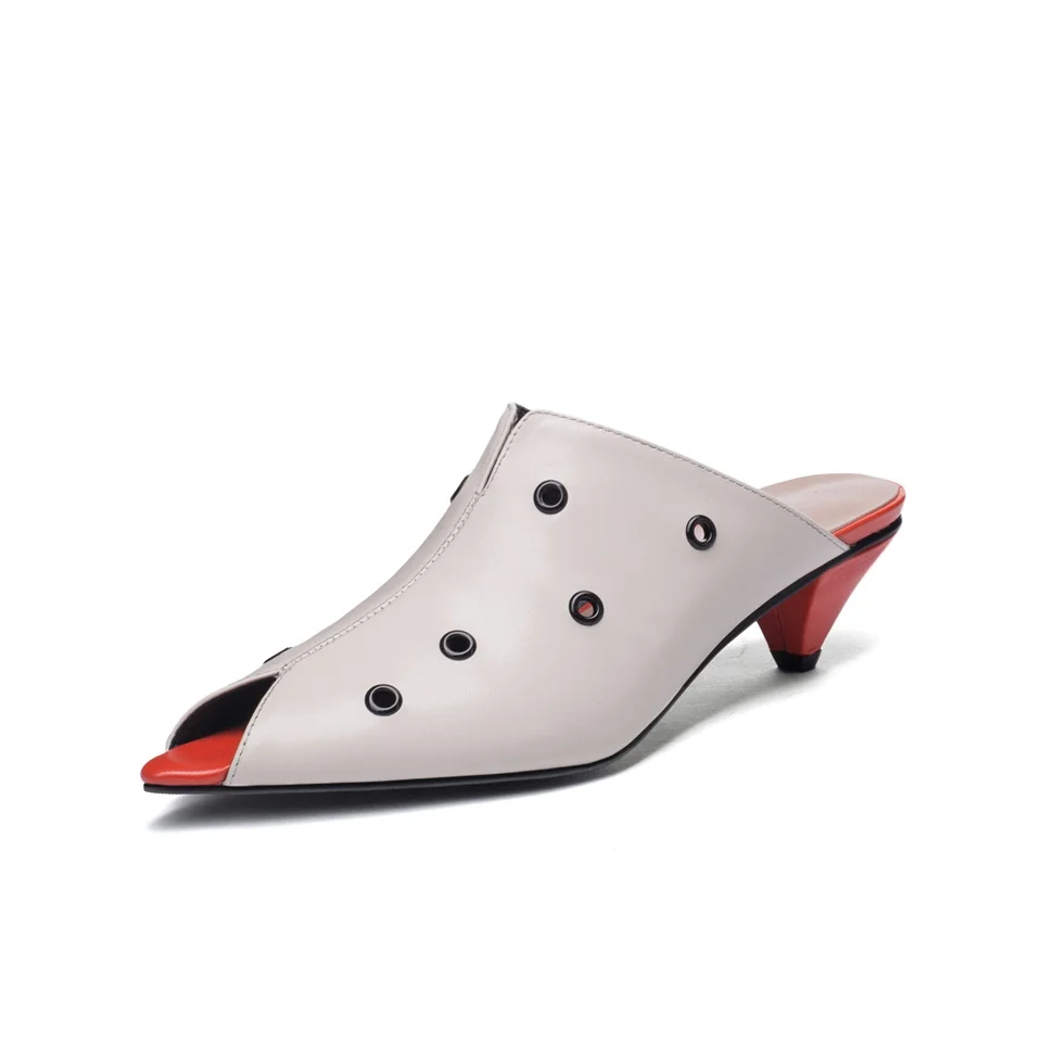 

2019 new fashion women's slippers really leather cowhide fabric open toe breathable shoes 5CM high heels women slippers