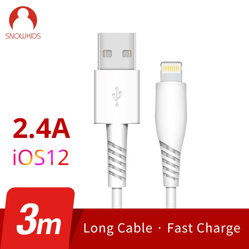 Snowkids 3m 2 шт USB кабель для iPhone X 8 7 6 5 XR XsMax Upto iOS12 длинная Быстрая зарядка | Мобильные