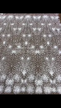 

5yards/bag ZC85# White embroidery sequins lace fashion French style simple line fabric used for wedding dress fashion stage