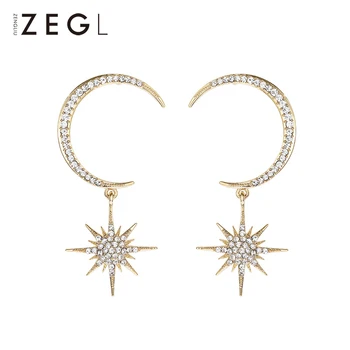 

ZEGL ladies earrings long asymmetrical temperament earrings jewelry earrings stars moon earrings to participate in the banquet w