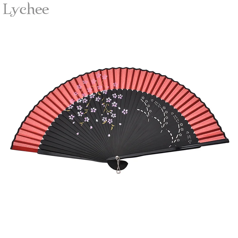 

Lychee Japanese Sakura Silk Hand Fan Flower Pattern Elegant Folding Fan Wedding Party Favors Gifts Home Decoration