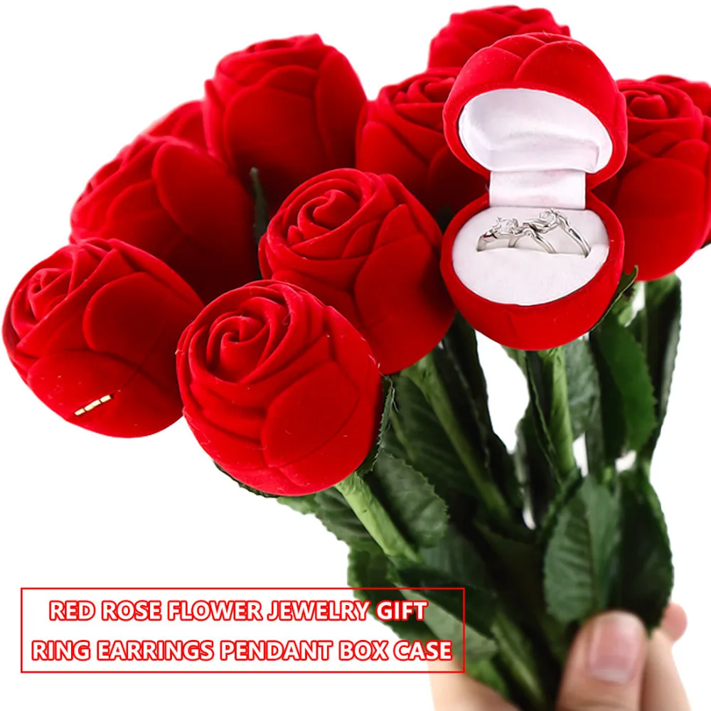 Useful Red Rose Flower Wedding Decoration Creative Propose Ring Jewelry Box Earring Ring Storage Jewelry Organizer Gift Case Useful Red Rose Flower Wedding Decoration Creative Propose Ring Jewelry Box Earring Ring Storage Jewelry Organizer Gift Case