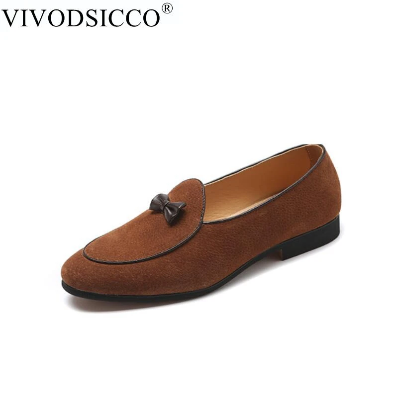 

VIVODSICCO New Men Velvet Loafers Moccasins Slip Slippers Bowknot Wedding Dress Men's Flats Gentlemen Casual Party Driving Shoes