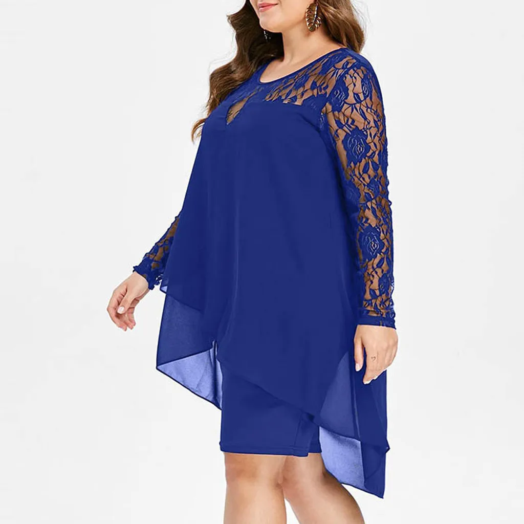 Платье плюс размер 5XL женское платье однотонное кружевное платье шифон Feminina Vestidos Элегантное летнее платье
