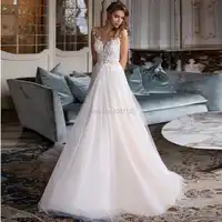 EINE Linie Brautkleider Vestido De Noiva Cap Ärmeln Ärmellose Tüll Spitze Appliques Brautkleid Brautkleid Gericht Zug Nach Maß