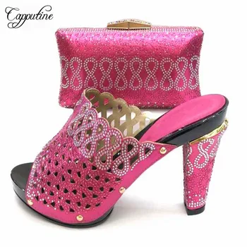 

Capputine Fuchsia Italian Style Pretty Shoes And Purse Set For Party Nigeria High Heeels 12CM Shoes And Bag Set On 6Colors