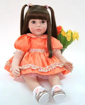 

58cm realistic vinyl silicone reborn babies dolls orange dress adorable bebe princess doll children Xmas birthday play house toy