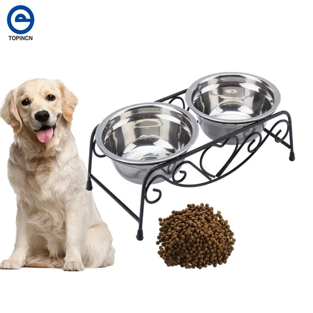 double stainless steel bowls dog cat pet food water feeder dish with double stainless steel bowls dog cat pet food water feeder dish with retro iron stand pet
