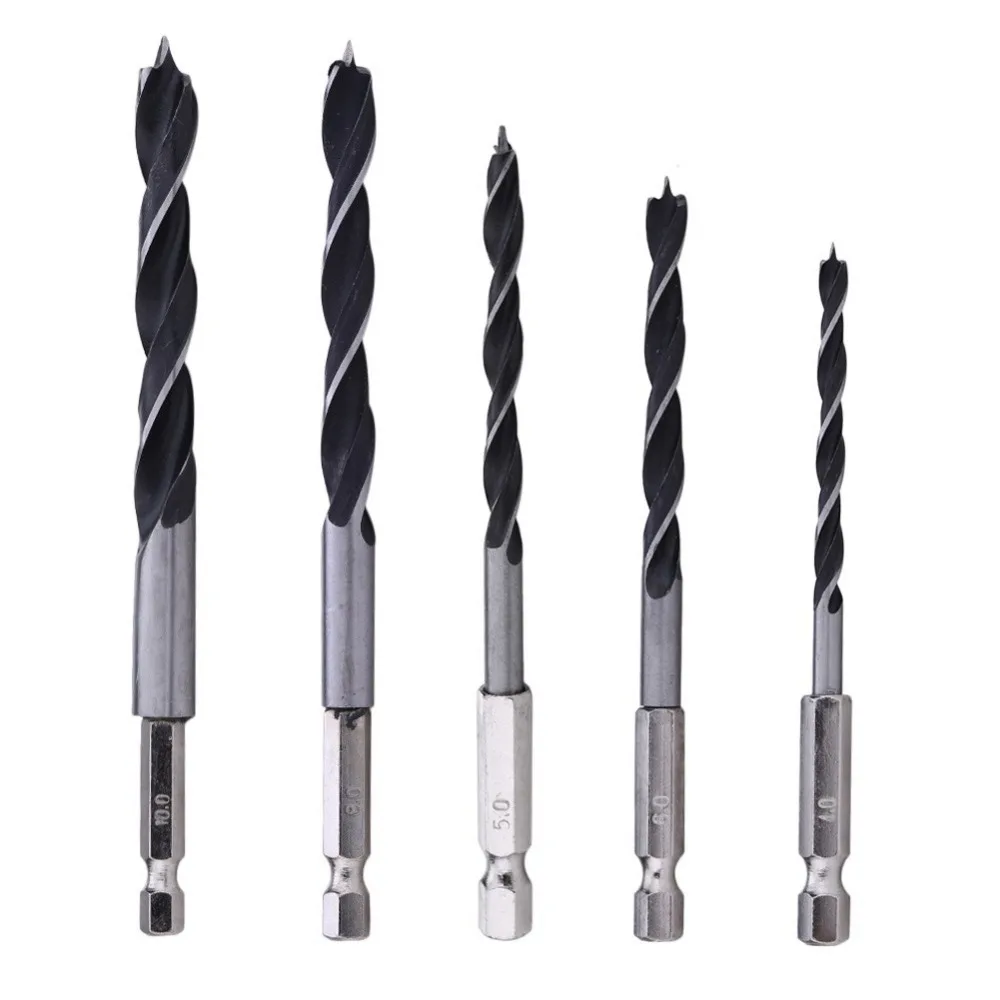 5PCS 1/4 Hex Shank Wood HCS Rustproof Woodworking Drill Hexagonal Shank Drill Bit Set 4mm 5mm 6mm 8mm 10mm Change Metal Tools 5PCS 1/4 Hex Shank Wood HCS Rustproof Woodworking Drill Hexagonal Shank Drill Bit Set 4mm 5mm 6mm 8mm 10mm Change Metal Tools